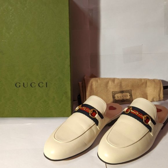 NWD Gucci Princetown Slipper - White Leather Heart - Size 37 (EU) Size 6.5 (US) - Picture 1 of 12